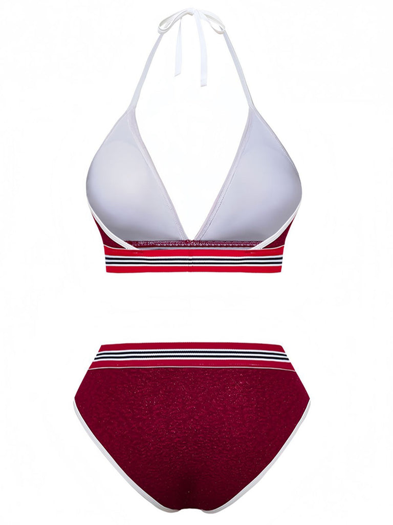 Ensemble Bikini Col Licou Pailleté Rouge Années 80