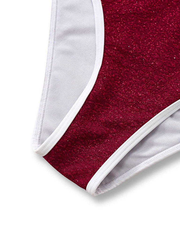 Ensemble Bikini Col Licou Pailleté Rouge Années 80