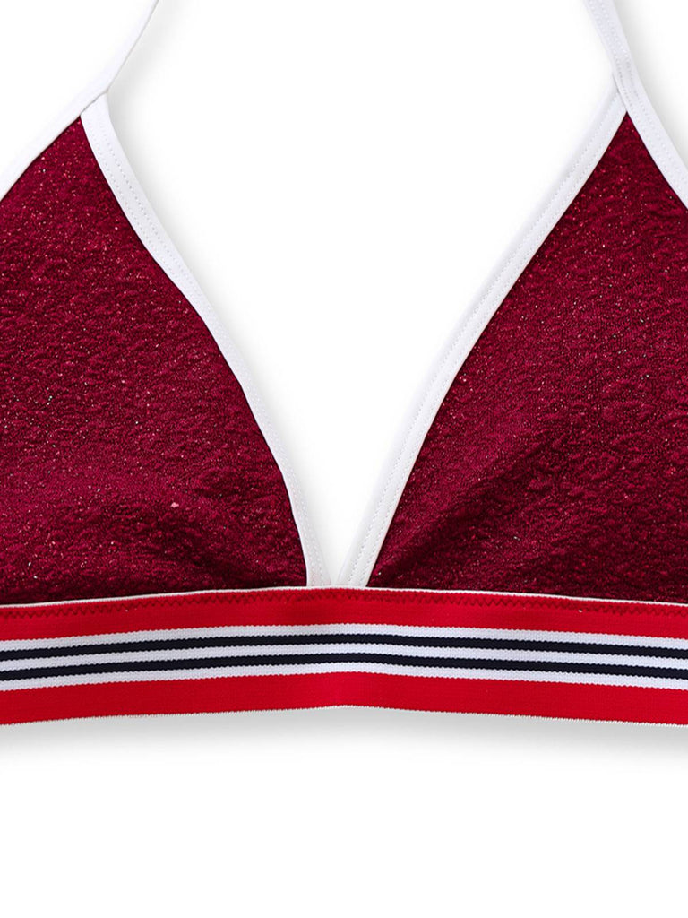 Ensemble Bikini Col Licou Pailleté Rouge Années 80