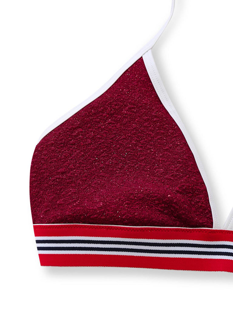 Ensemble Bikini Col Licou Pailleté Rouge Années 80
