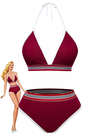 Ensemble Bikini Col Licou Pailleté Rouge Années 80