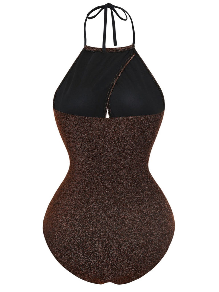 Maillot de bain une pièce à paillettes dos nu et nœud découpé années 1940