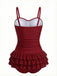 Maillot de bain une pièce rouge volants et fronces années 50