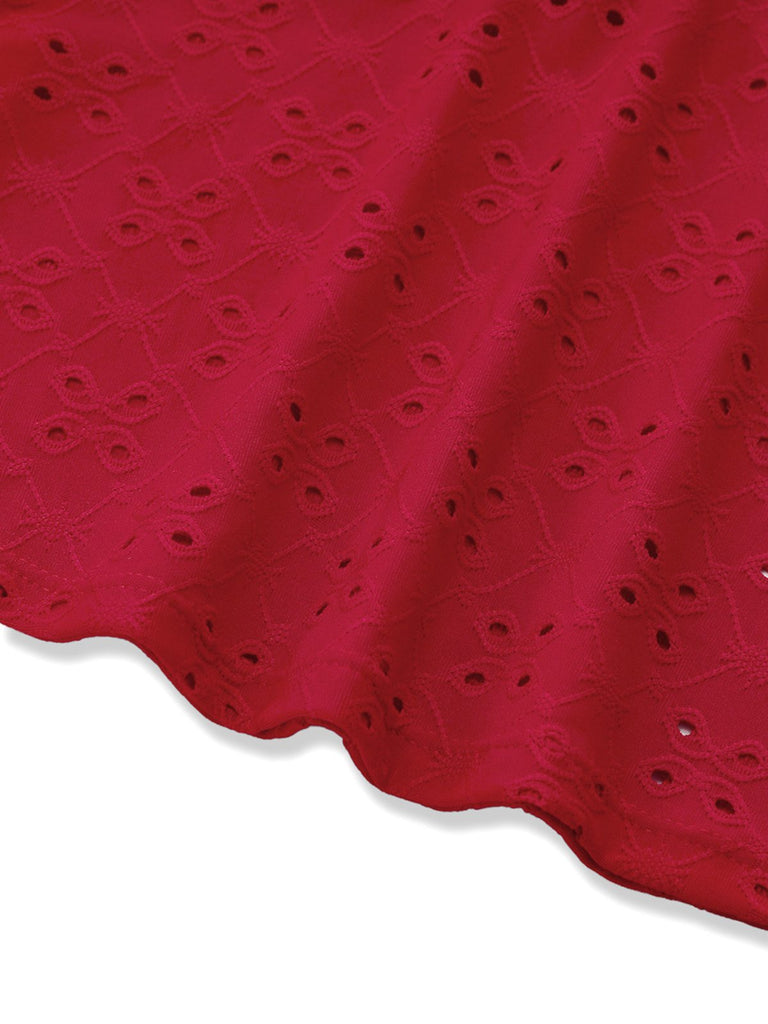 Ensemble tankini rouge à volants brodés années 60
