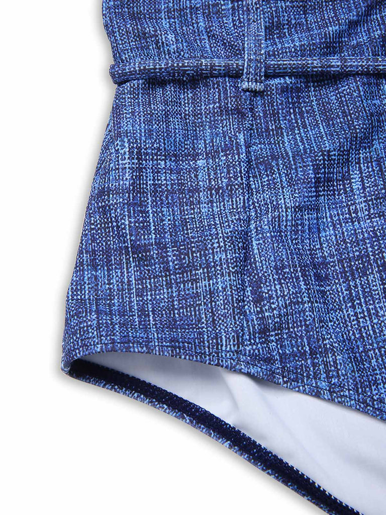 [Prévente] Bikini dentelle lacets col licou faux jean bleu 1940s