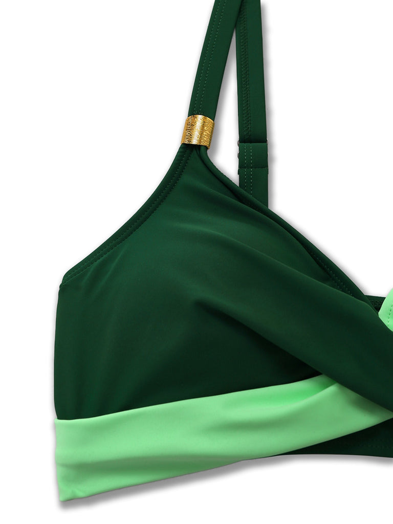 Ensemble bikini maille froncée dos croisé 1950s