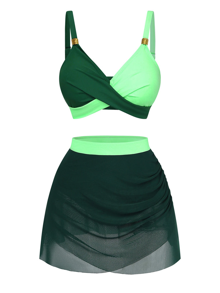 Ensemble bikini maille froncée dos croisé 1950s