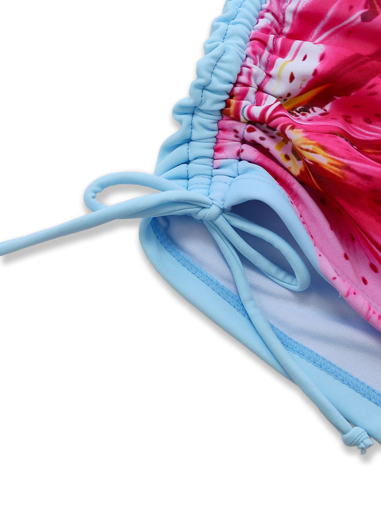 Ensemble tankini à lacets uni à motif floral années 1950