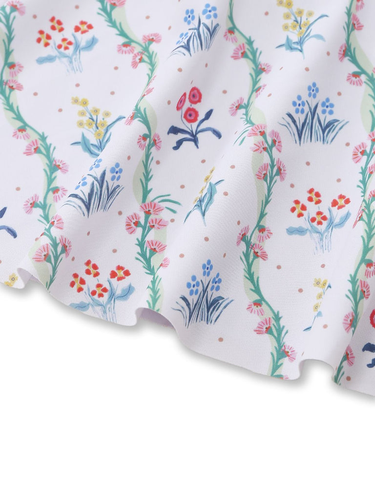 Maillot de bain volants fleurs carré blanc 1970s