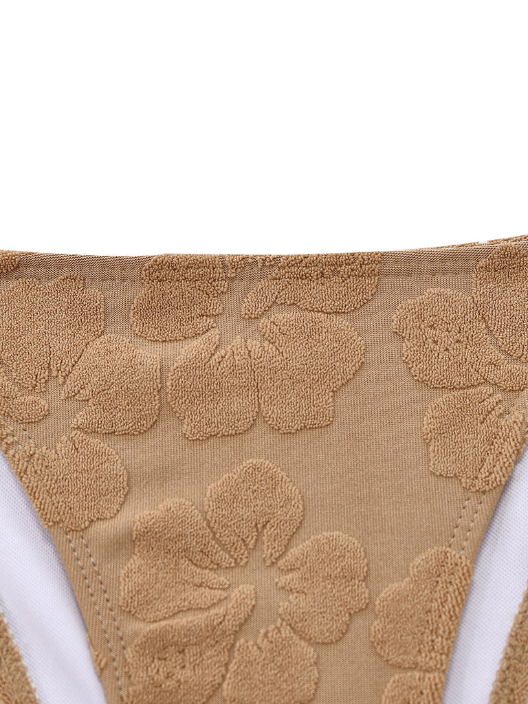 Maillot de Bain & Cache-Maillot Camélia 3D Imprimé Doré Années 70