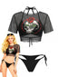 Bikini Noir Gothique Maille Avec Paréo Années 70