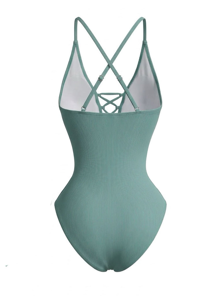 Maillot de Bain 1 Pièce Dos-Nu Croisé Lacé Années 80