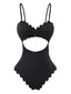 Maillot de bain une pièce noir texturé et bordure festonnée années 50