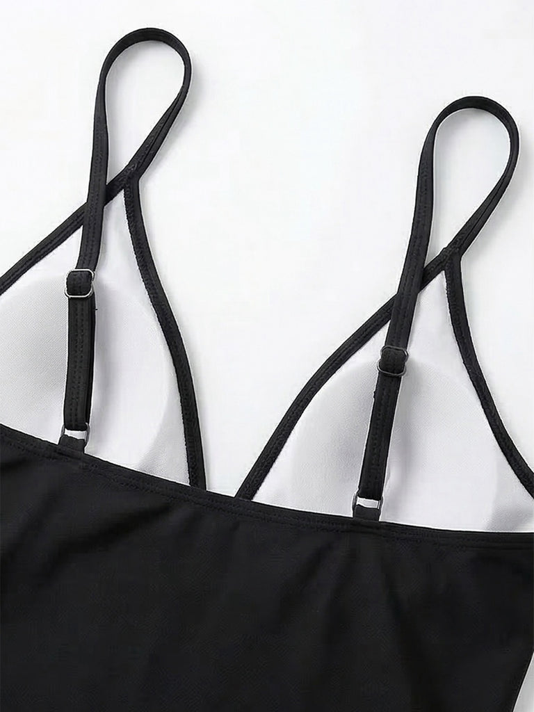 Maillot de bain une pièce fronces et col V fleuri années 1980