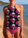 Rose Pêche Crâne Rose Imprimé Ensemble Tankini Années 1980 3