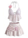 Maillot de Bain Halter à Paillettes 3D Floral Années 1980