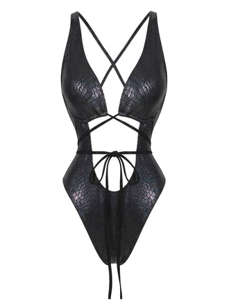 Maillot de Bain Dos-Nu Motif Écailles de Poisson Années 70