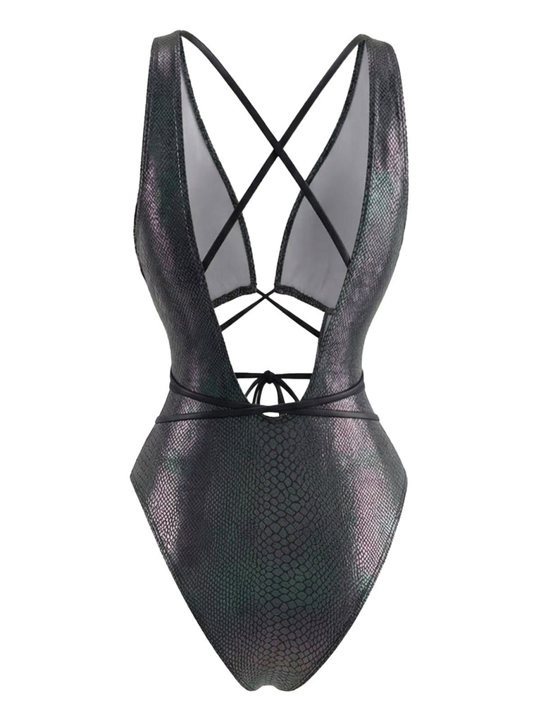 Maillot de Bain Dos-Nu Motif Écailles de Poisson Années 70