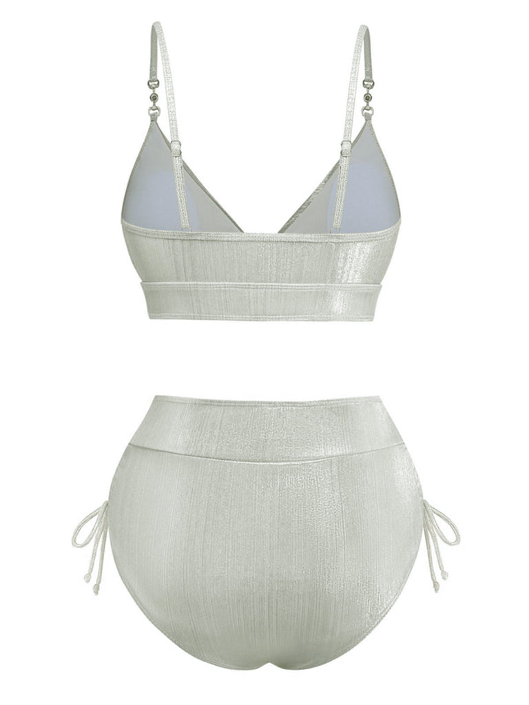 Ensemble bikini taille haute métallisé paillettes années 1970