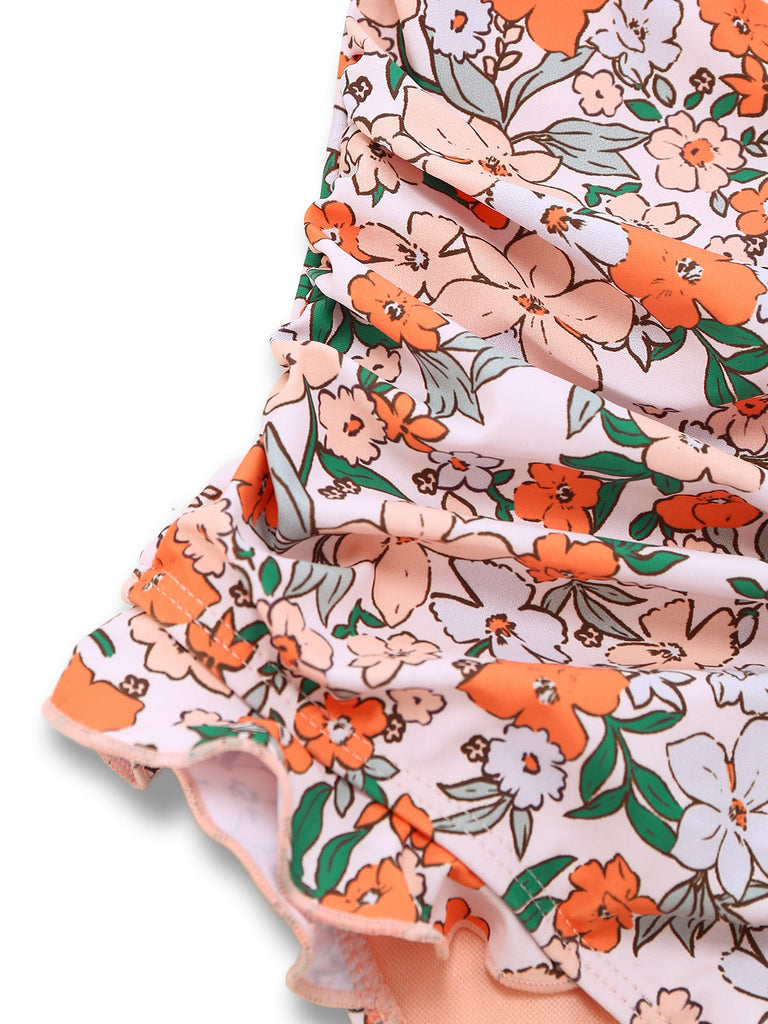 Maillot de Bain Une Pièce à Fleurs Manches Ailettes et Volants Années '50 5