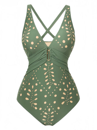 Ajouré Métal Boucle Maillot de Bain Une Pièce Années 1940 2