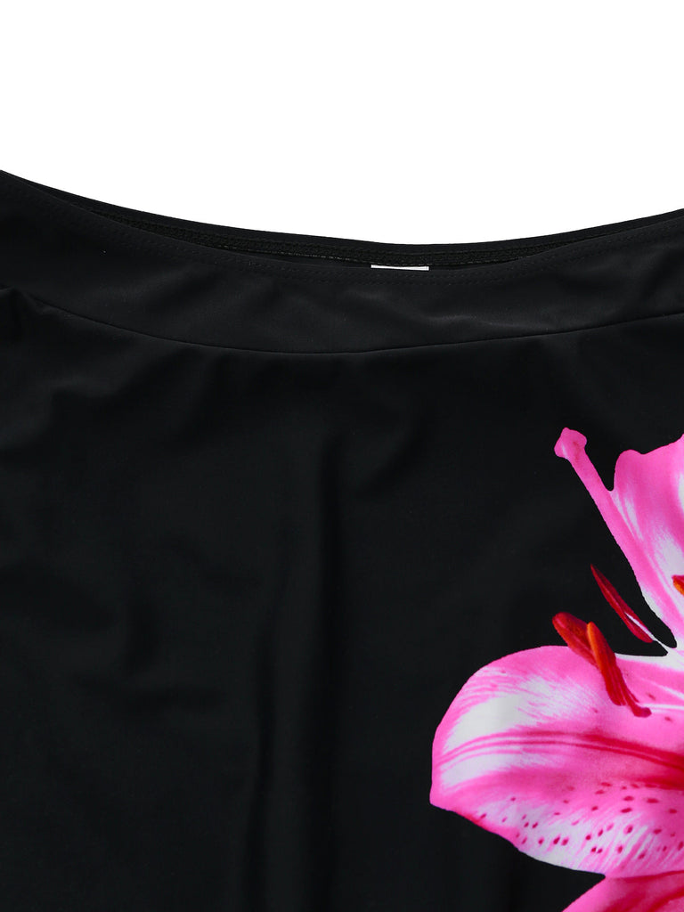 Set Tankini Noir à Fleurs avec Boucle en Métal Années '40 6