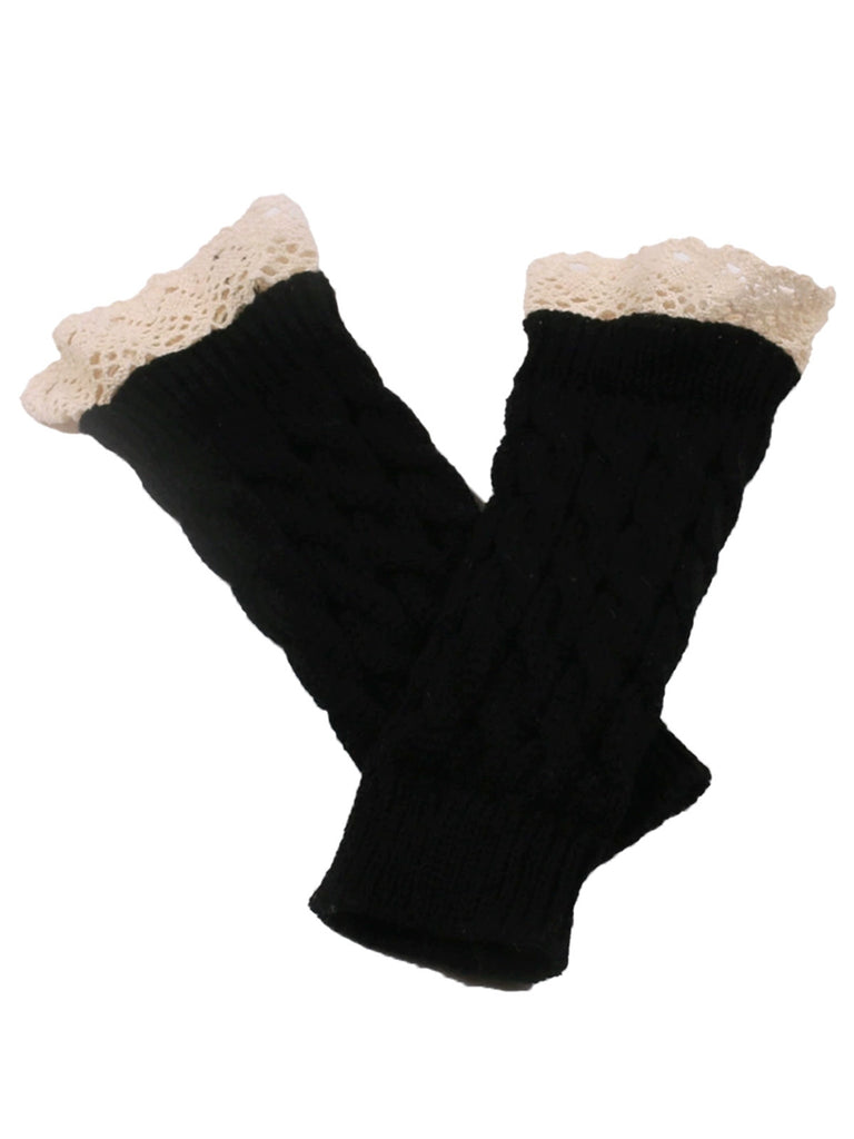 Gants sans doigts en tricot torsadé patchwork de dentelle vintage