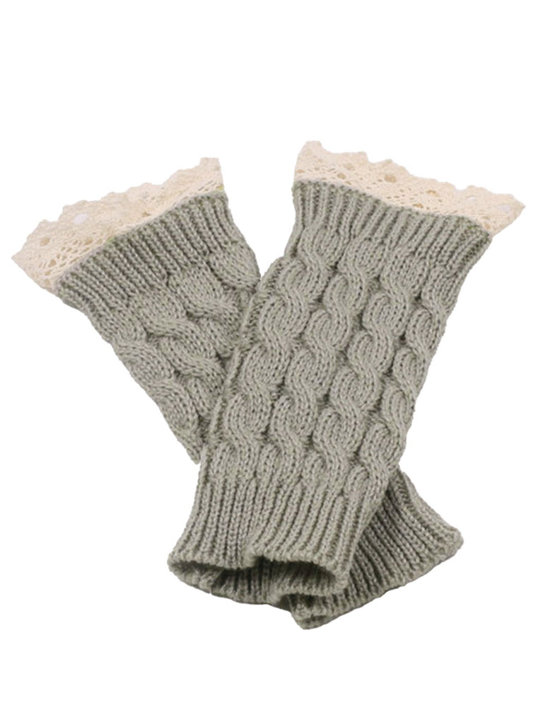 Gants sans doigts en tricot torsadé patchwork de dentelle vintage