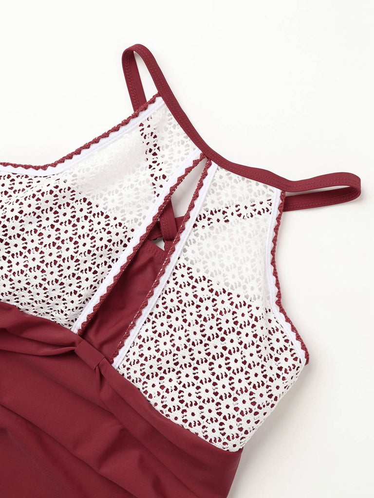 Maillot de bain une pièce dos nu dentelle patchwork 1940s