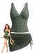 Ensemble Tankini Col V Maille Uni et Jupe Froncée Années 1960