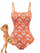Maillot de bain orange imprimé cocotier tropical années 1960
