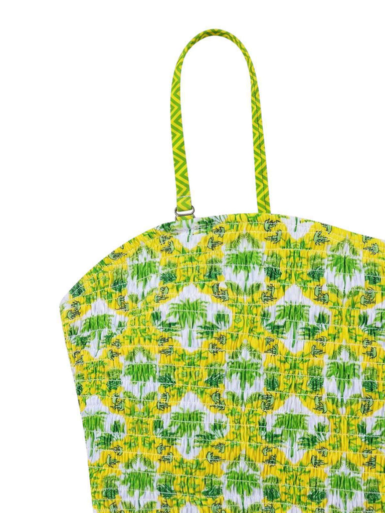 Maillot de bain imprimé cocotier tropical années 1960