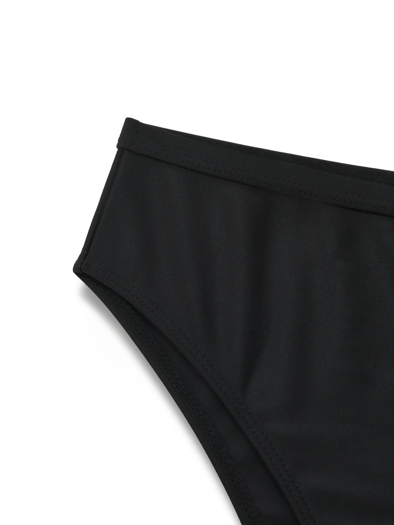 Ensemble Tankini Une Épaule Volant Taille Haute Noir Années 1960 6