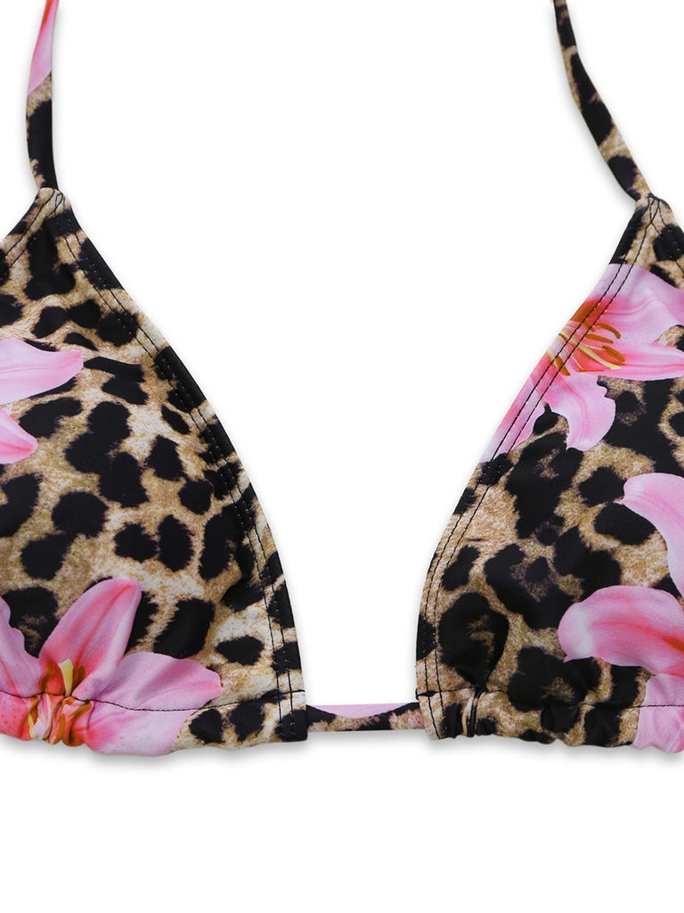 3PCS Ensemble bikini fleuri à imprimé léopard années 1960
