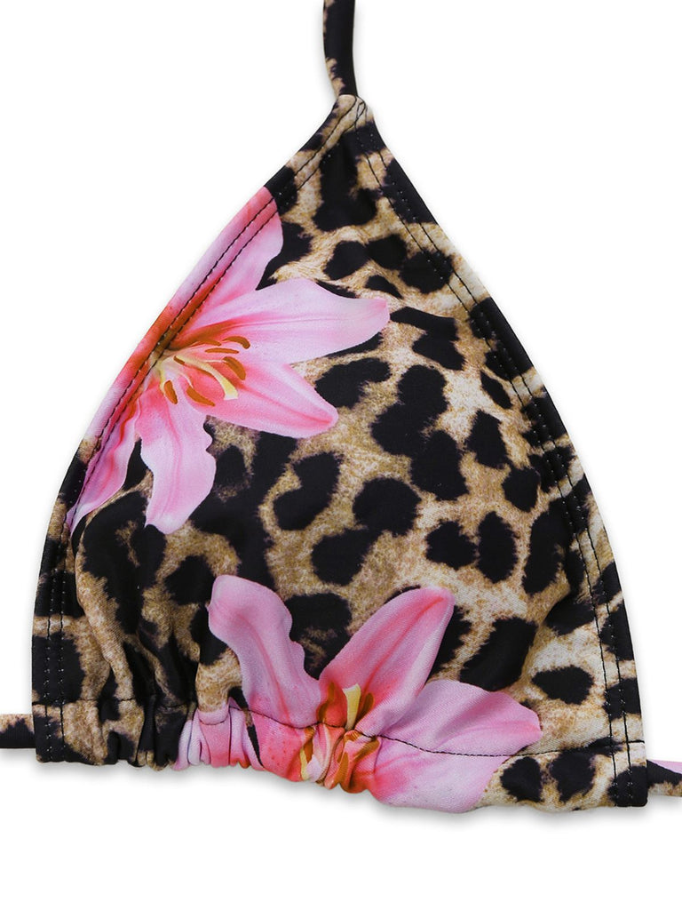 3PCS Ensemble bikini fleuri à imprimé léopard années 1960