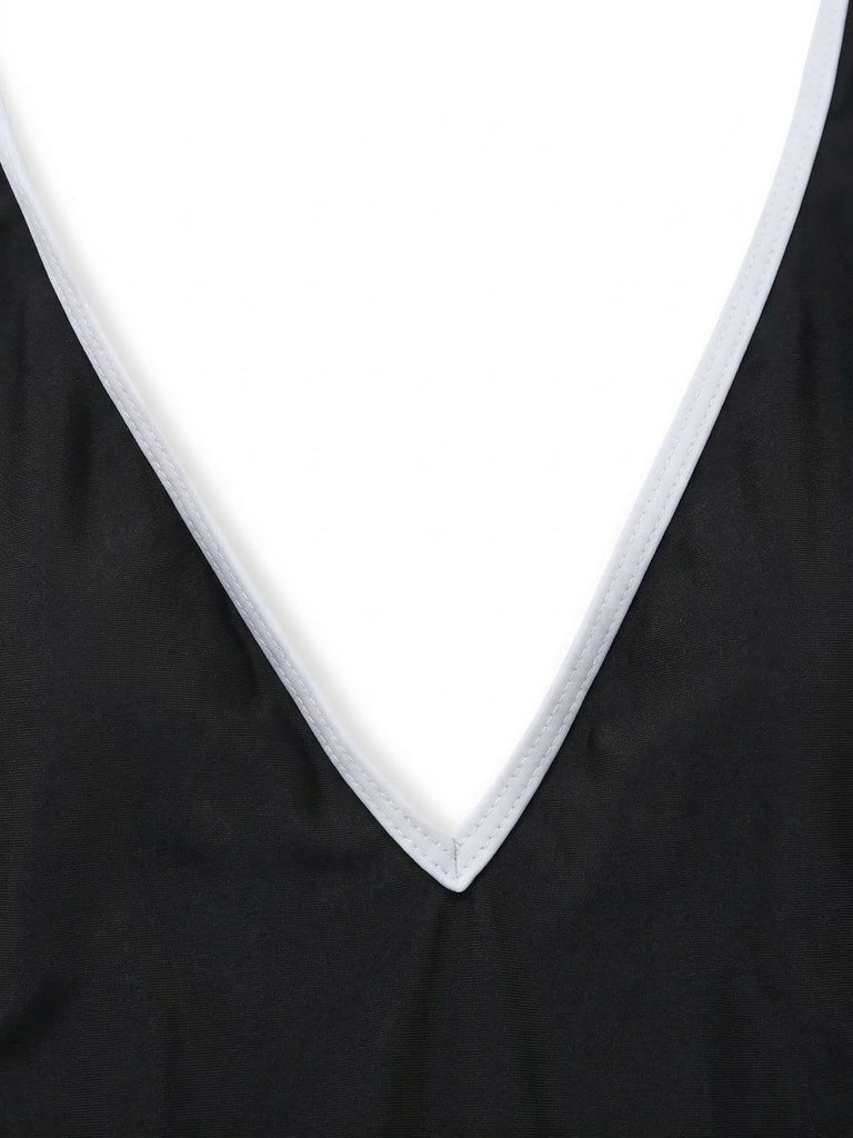 Maillot de bain une pièce noir à découpes florales années 1940