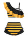Ensemble bikini à rayures abeilles et volants marguerite 3D années 40