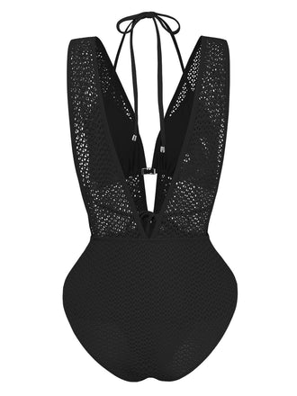 Maillot de bain dos nu en maille noire années 1950
