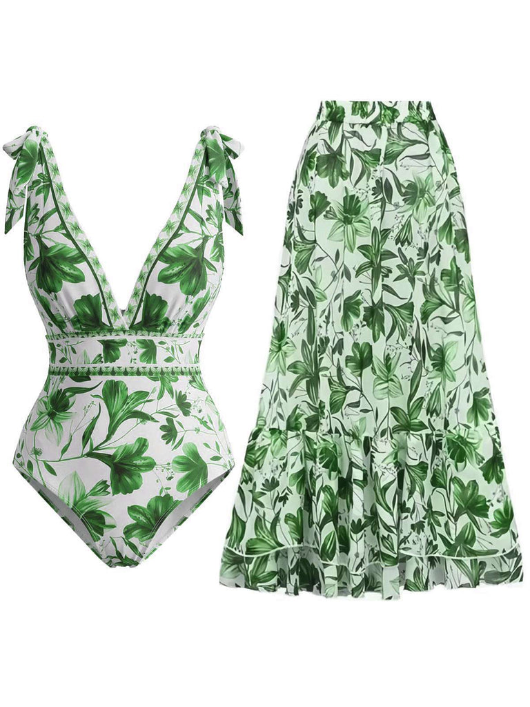 [Prévente] 2PCS Cache-maillot de bain bleu à fleurs années 1940