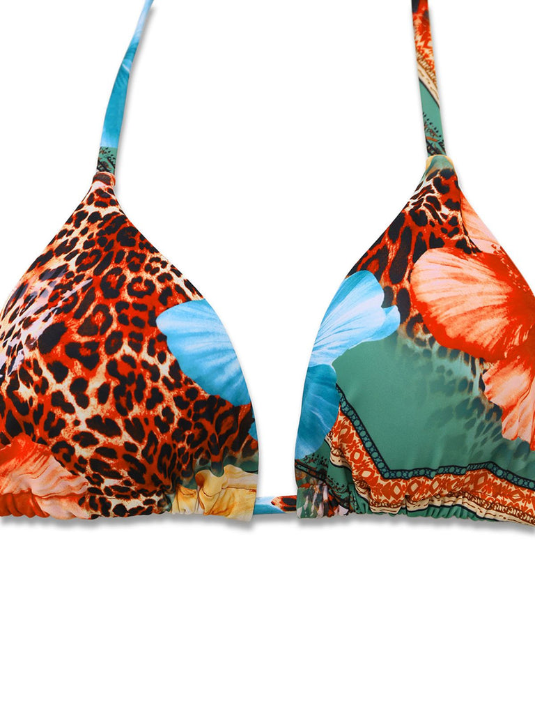 Ensemble bikini licou fleurs léopard et paréo 1950s