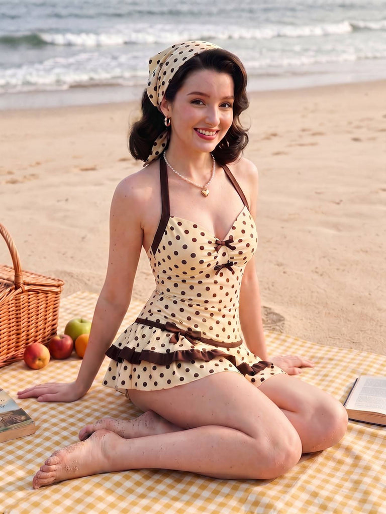 [Prévente] Maillot de bain jaune col licou à pois années 40