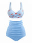 [Prévente] Bikini Bleu Ciel à Carreaux et Cerises Années 1940