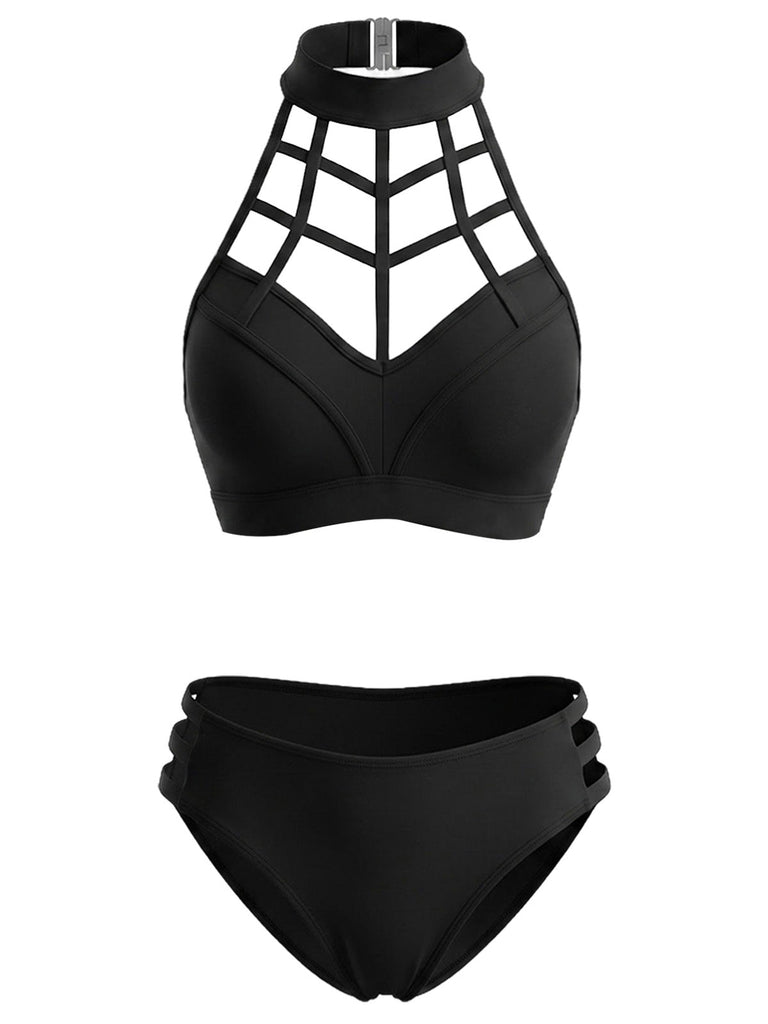 [Prévente] Maillot de Bain Caged Halter Gothic Découpé Noir Années 1970 2