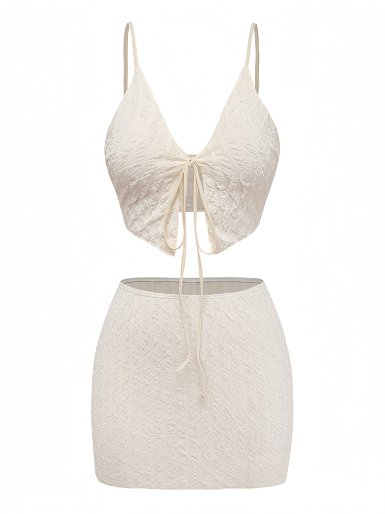 Ensemble Tankini Noué Devant Texturé Ivoire années 40 2