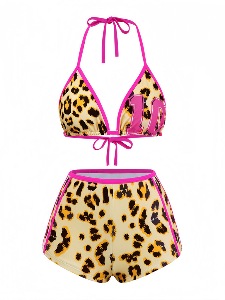 Ensemble tankini marron imprimé léopard années 1950