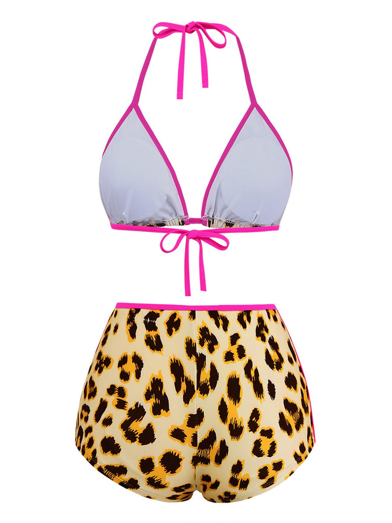Ensemble tankini marron imprimé léopard années 1950