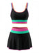 3PCS Contraste de Couleur Zigzag Bordure Ensemble Tankini & Cache-Maillot Années 1950 2