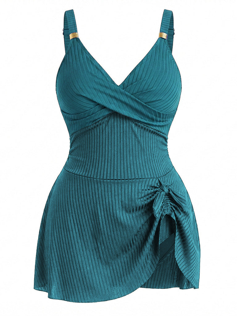 [Grande Taille] Blocs de Couleur Côtelé Maillot de Bain Une Pièce Années 1930 6