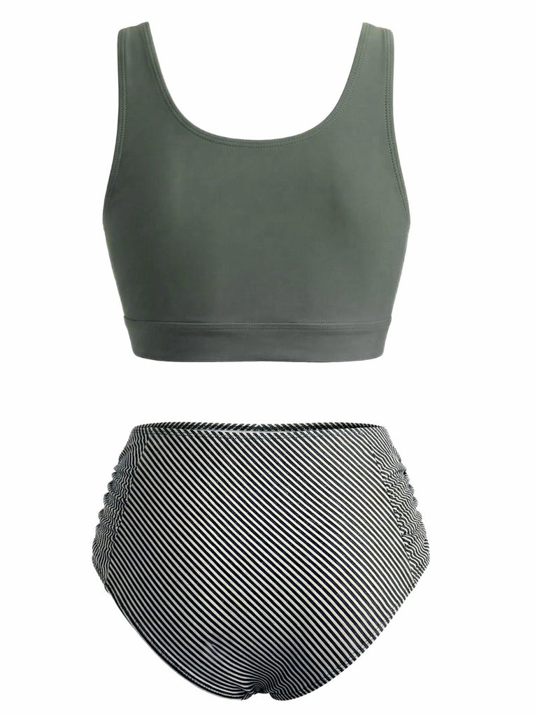 Ensemble Tankini Vert Olive Taille Haute Années 1940