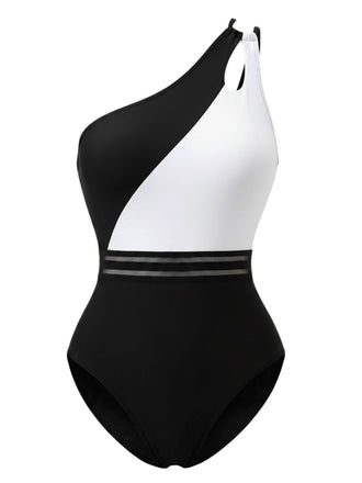 Maillot de Bain Une Épaule Colorblock Uni Années 1960 2
